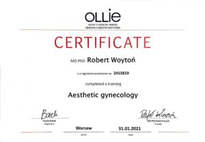 Certyfikat OLLIE aesthetic Gynecology 2021