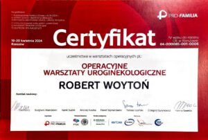 Certyfikat Operacyjne Warsztaty Uroginekologiczne 2024